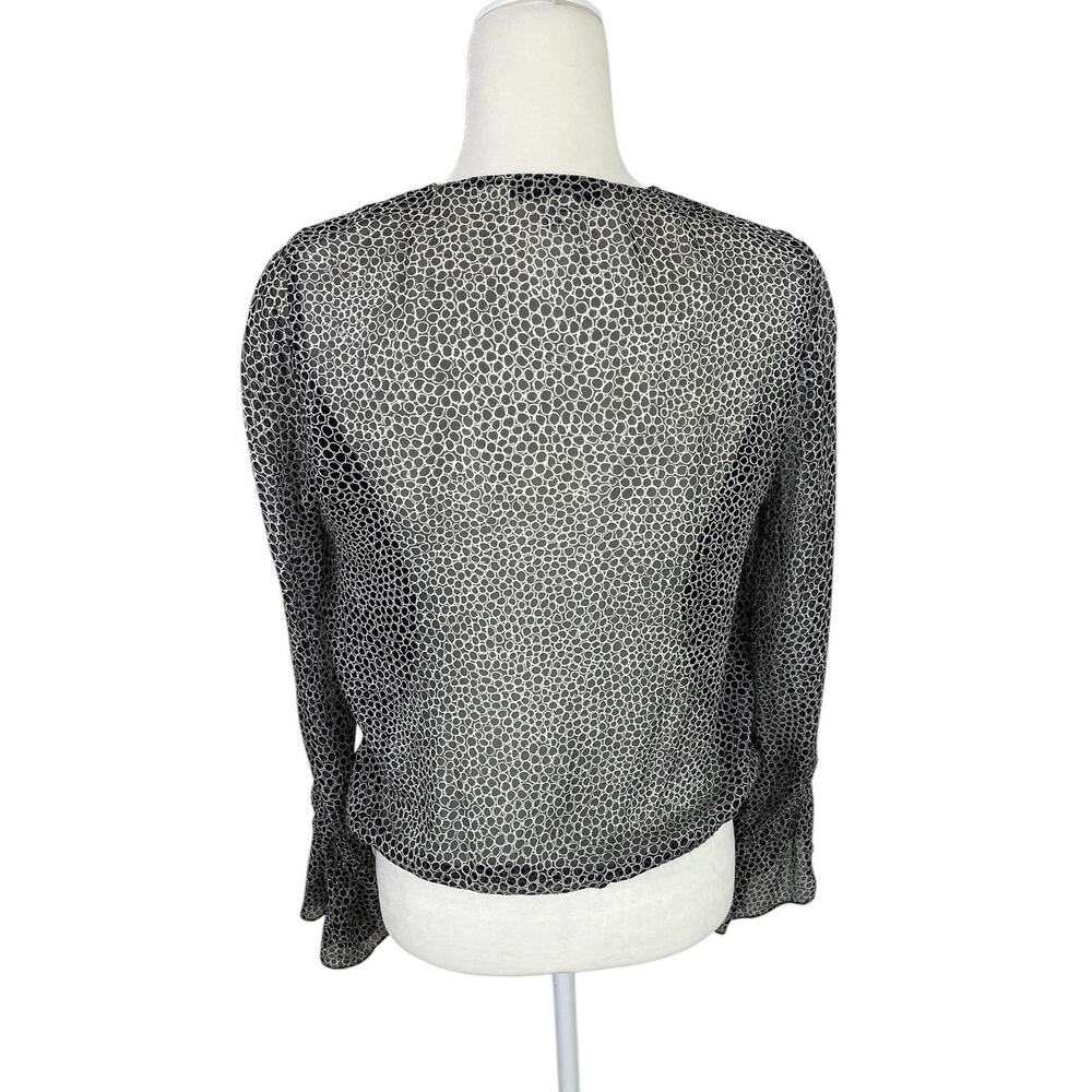 Diane Von Furstenberg Svetlana Silk Faux Wrap Top Black White Size 4 Career Chic - Picture 5 of 13